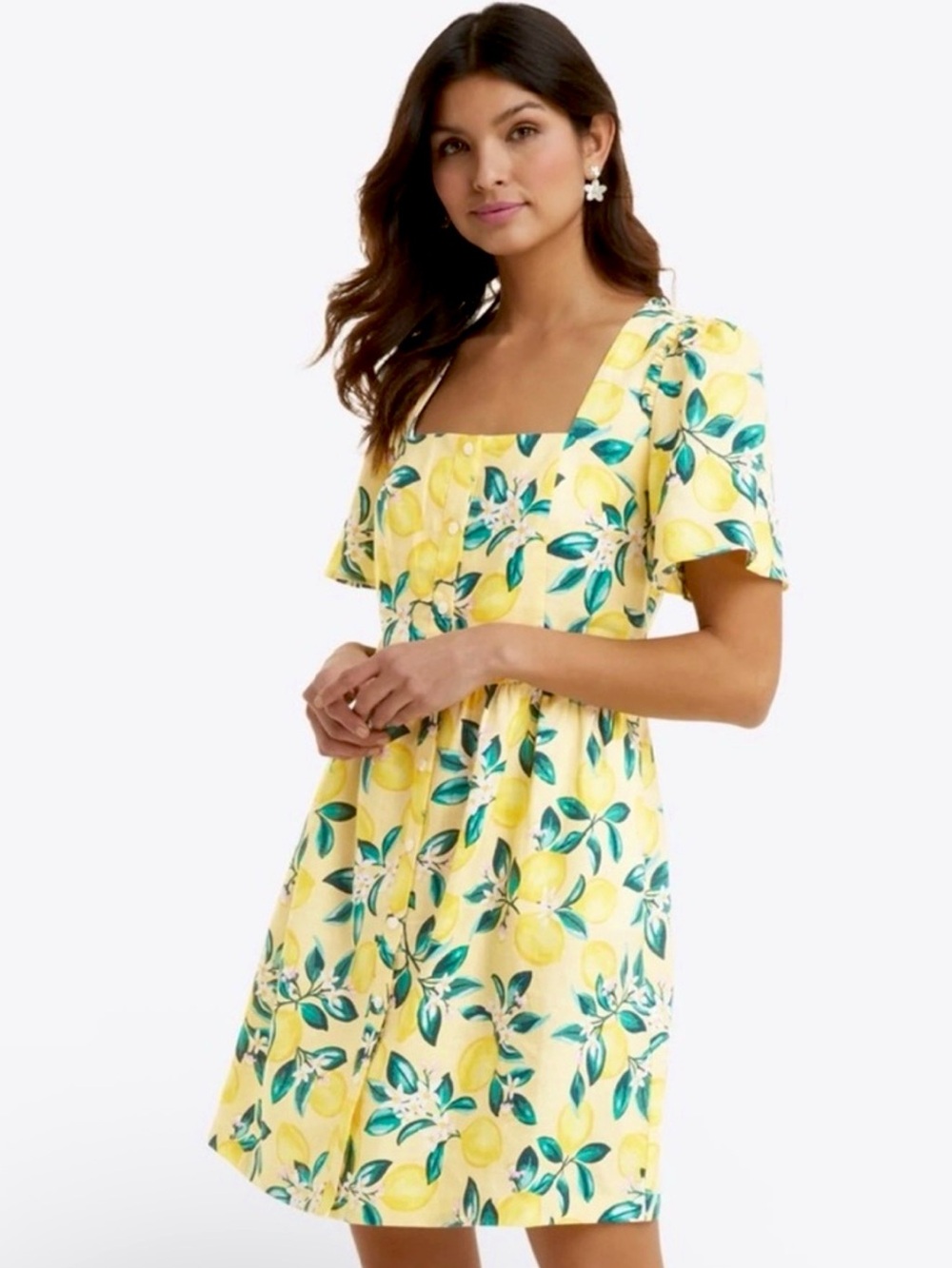 Draper James Danielle Mini lemon Dress Linen Square Neck Size 2